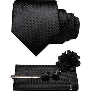 Mens Tie and Pocket Square,Lapel Pin,Cufflinks,Tie Clip Sets with Gift Box 5PCS